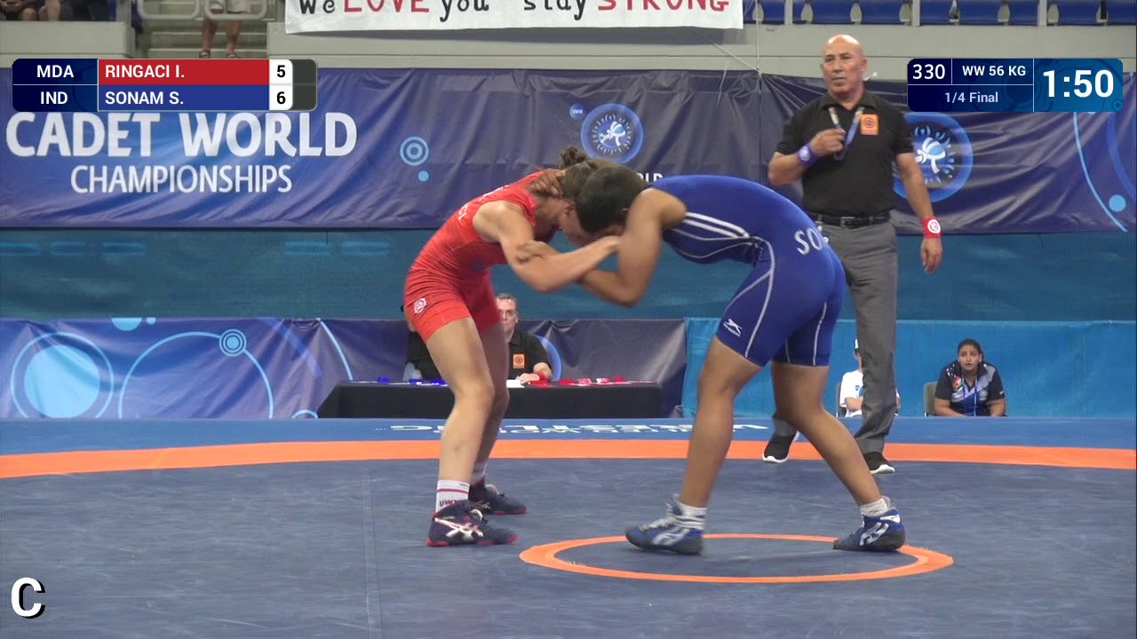 1/4 WW - 56 kg: S. SONAM (IND) df. I. RINGACI (MDA) by VPO1, 9-6