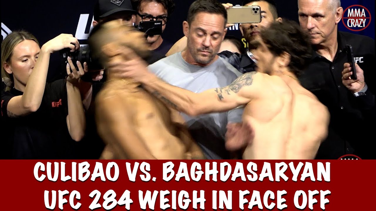 Joshua Culibao & Melsik Baghdasaryan get into it at UFC 284 weigh in Face Off background
