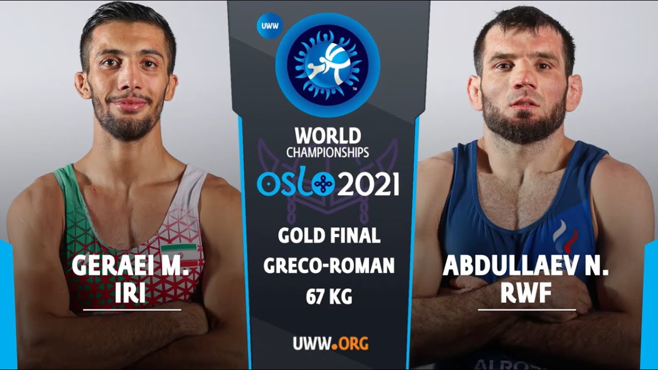 GOLD GR - 67 kg: M. GERAEI (IRI) v. N. ABDULLAEV (RWF) background