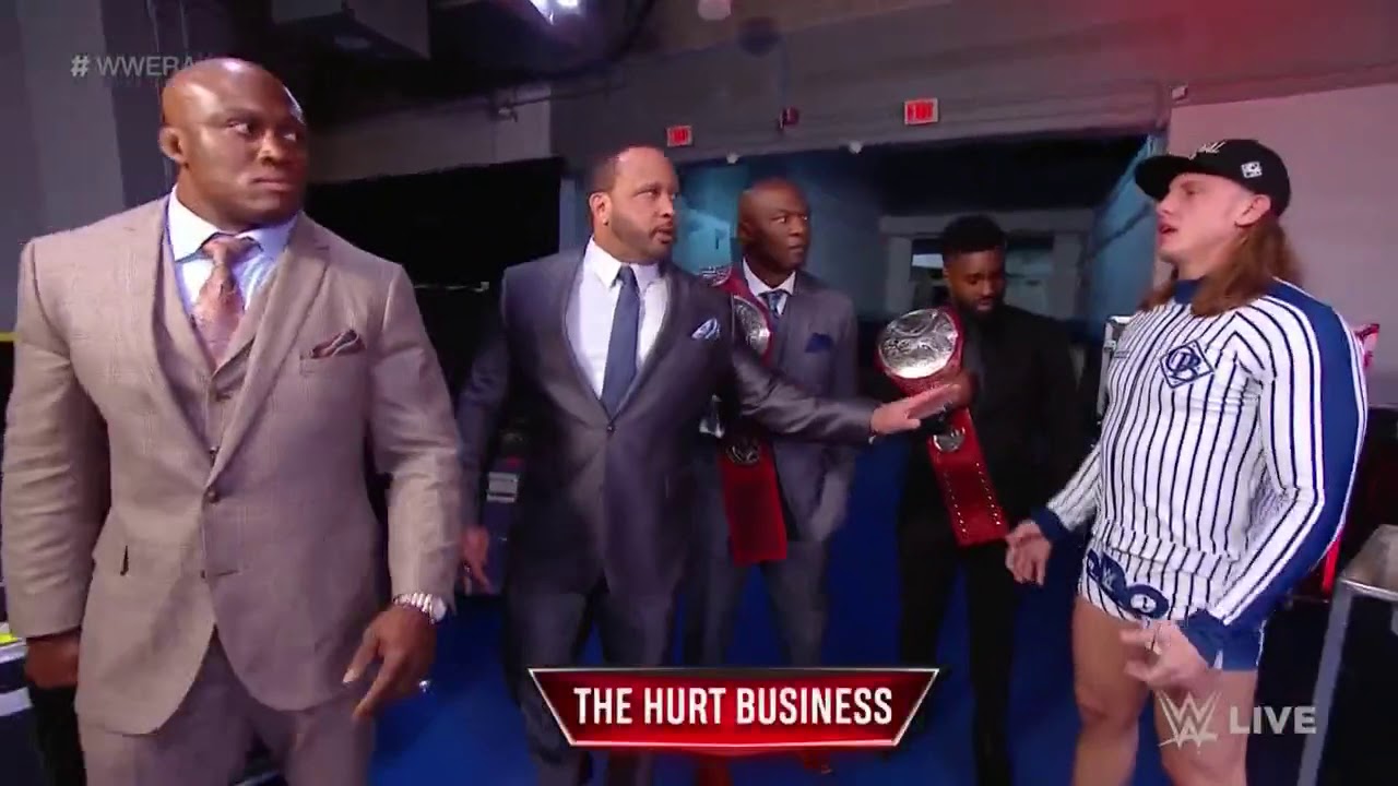Bobby Lashley with The Hurt Business confronts Riddle (Full Segment) background