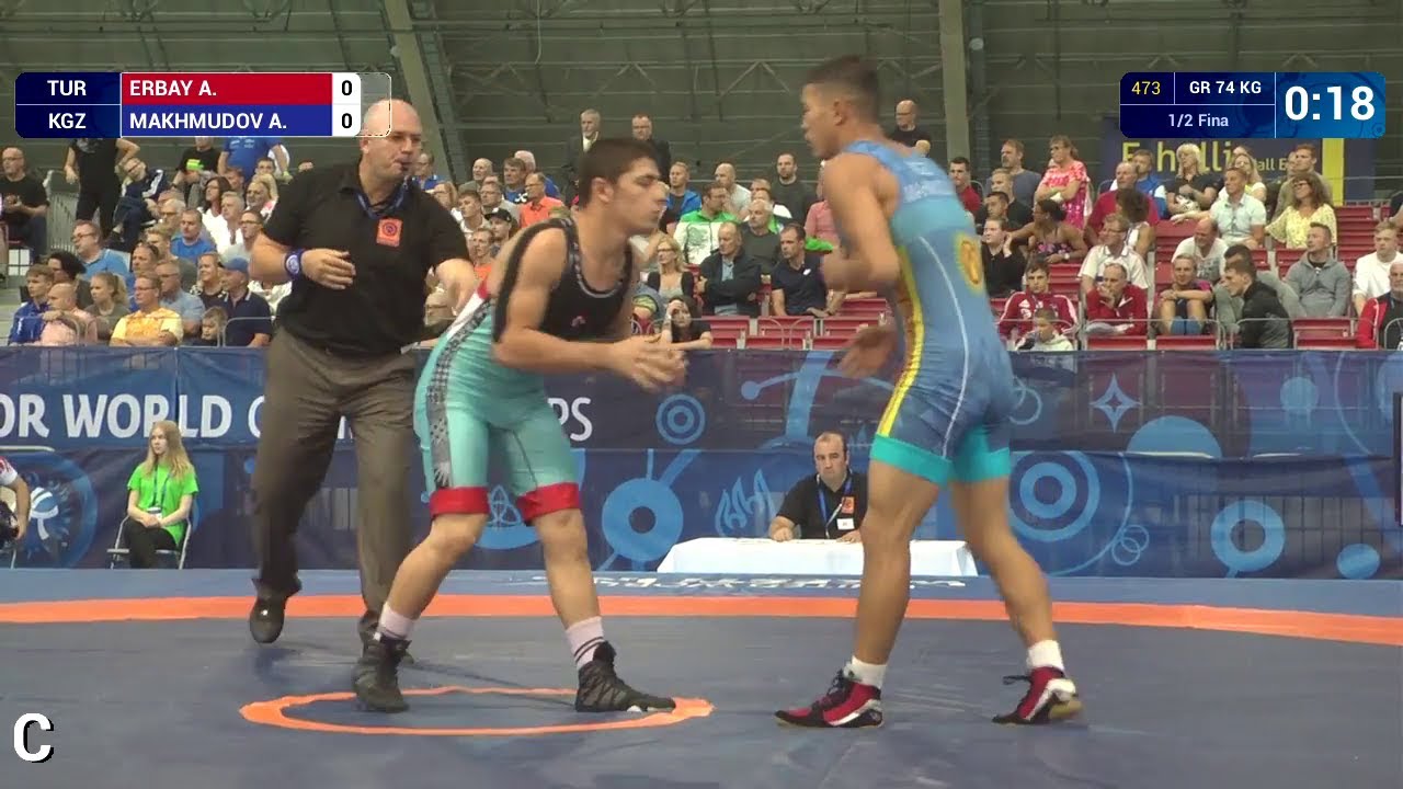 1/2 GR - 74 kg: A. MAKHMUDOV (KGZ) df. A. ERBAY (TUR) by VPO1, 7-1 background