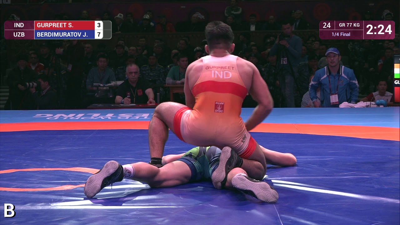 S. GURPREET (IND) v. J. BERDIMURATOV (UZB) | GR 77 kg | 1/4 background