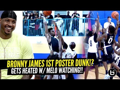 Bronny James Attempts 1st POSTER DUNK w/ Carmelo Anthony Watching!! Bronny Almost BAPTIZES Defender! background