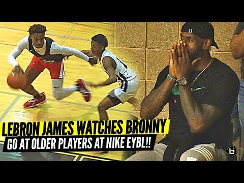 Bronny James Makes NIKE EYBL DEBUT vs. OLDER PLAYERS with LeBron Watching!! background