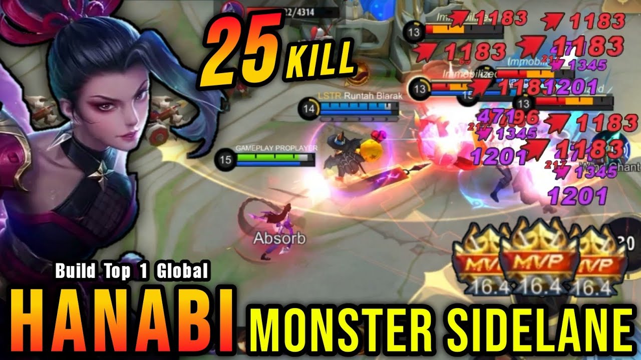 25 Kills!! Sidelane Monster Hanabi MVP 16.4 Points!! - Build Top 1 Global Hanabi ~ MLBB background