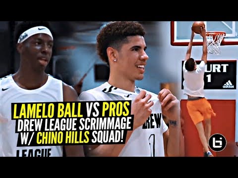LaMelo Ball GOES CRAZY In Drew League Scrimmage vs Pros!! Melo IS BACK w/ Chino Hills TEAMMATES!! background