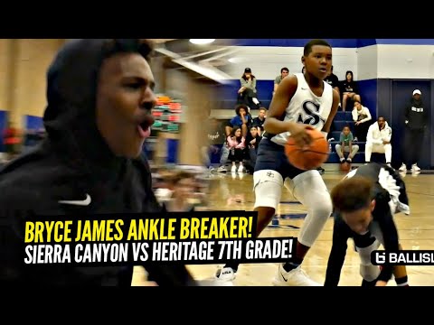 Bryce James BREAKS Defender's Ankles & Bronny Goes Crazy! Sierra Canyon vs Heritage 7th Grade Battle background