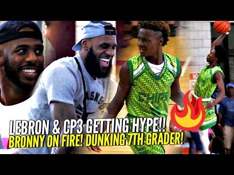 LeBron James & CP3 Watching Bronny Jr Catch Fire!! DUNKING 7th Grader Gets LeBron OUT HIS SEAT!! background