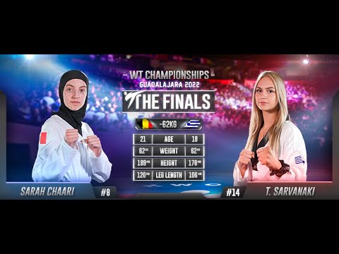130 W-62kg F CHAARI Sarah BEL ЁЯФ╡ vs ЁЯФ┤ SARVANAKI Theopoula GRE I Guadalajara 2022 WT Championships background