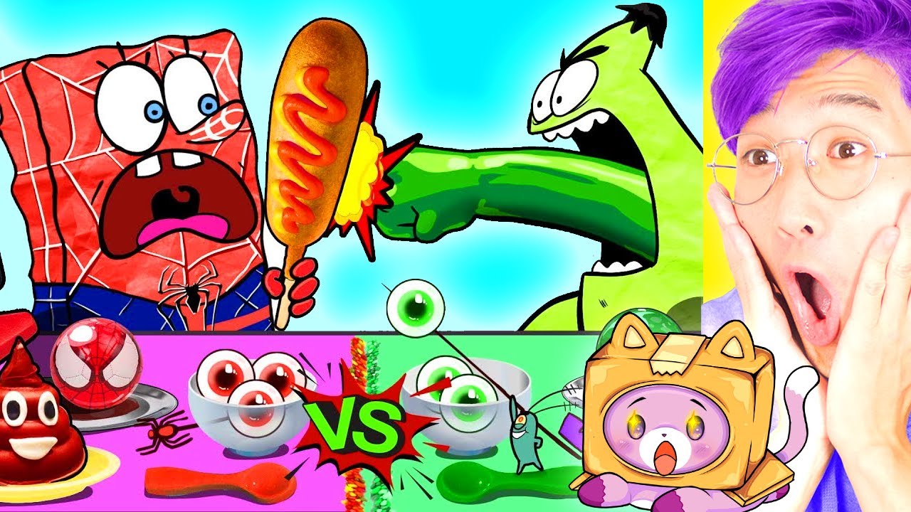 LANKYBOX REACTS to SPONGEBOB RED vs. GREEN MUKBANG! (HILARIOUS!)