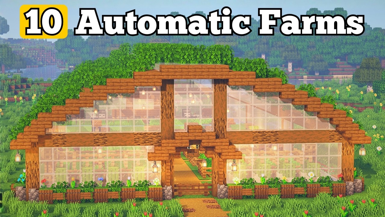 10 Automatic Farms in a Greenhouse - Minecraft Java & Bedrock | Easy Tutorial background