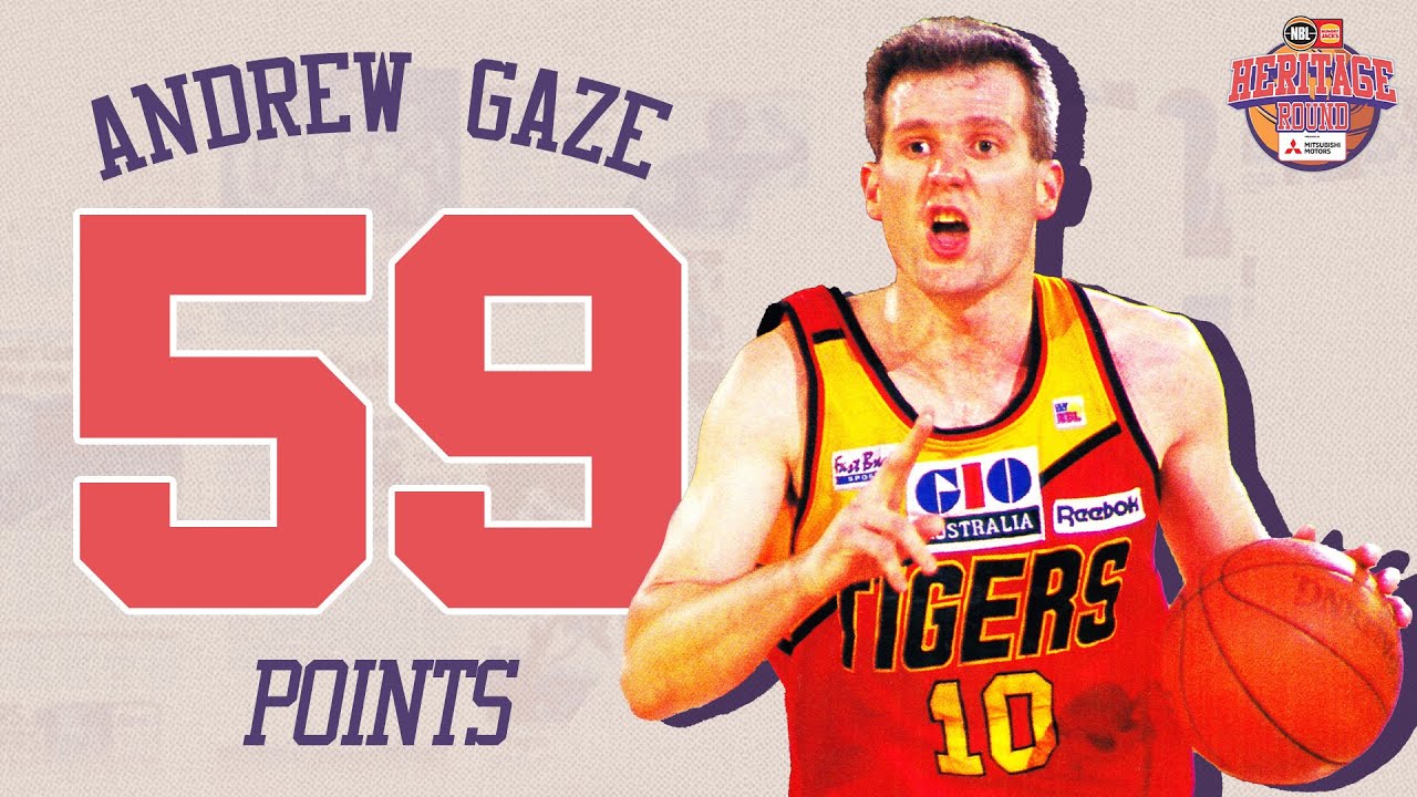 Andrew Gaze scores 59 points as part of the highest scoring game in NBL History background