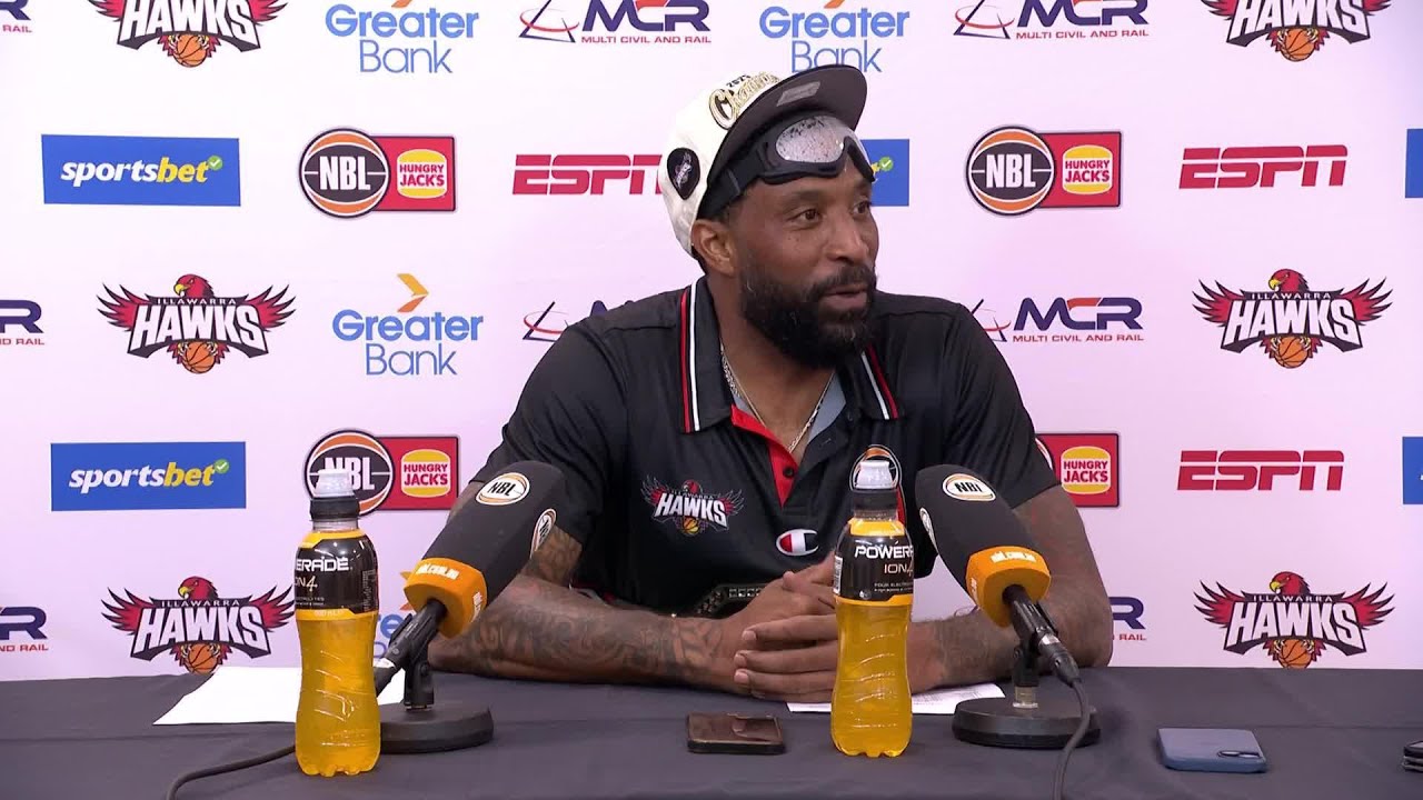 Justin Tatum press conference vs Melbourne United - Championship Game 5, NBL25 background