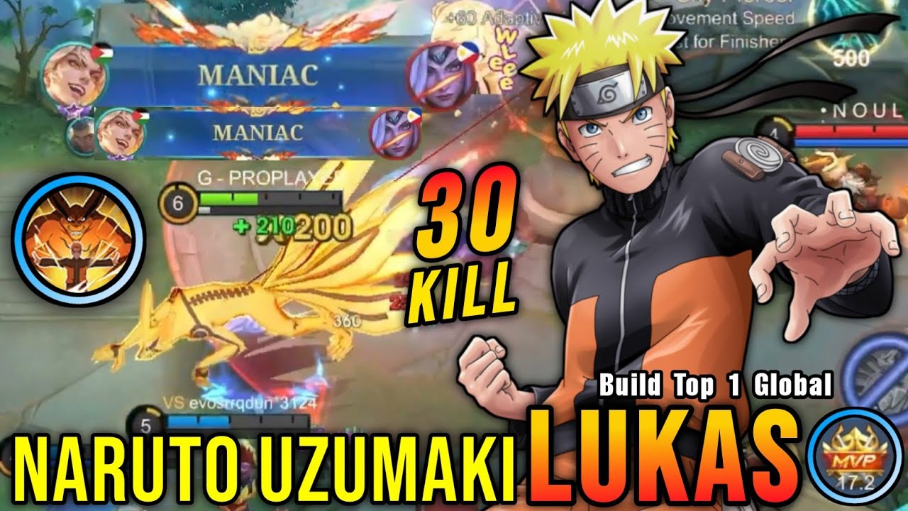 30 Kills!! Lukas Naruto Uzumaki, New NARUTO SHIPPUDEN Skin!! - Build Top 1 Global Lukas ~ MLBB
