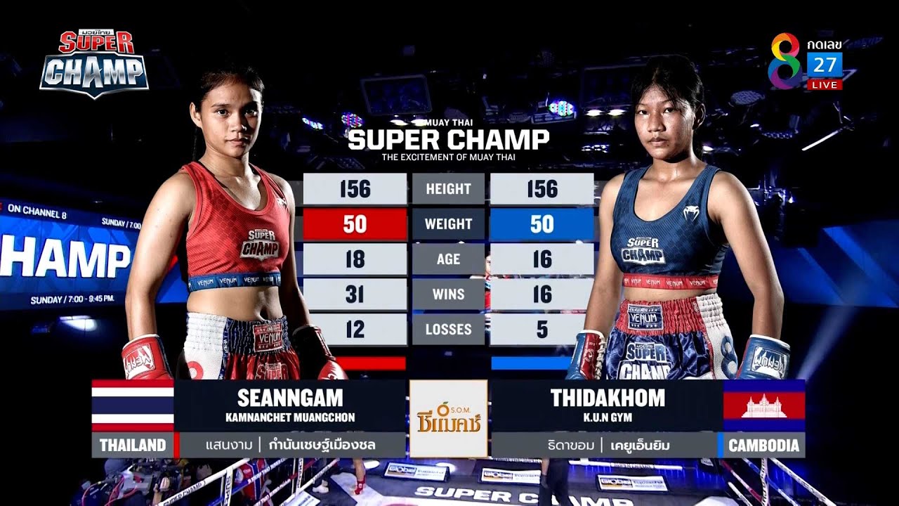 Muay Thai Super Champ | คู่ที่ 3 แสนงาม กานันเชษฐ์เมืองชล (ไทย) VS ธิดาขอม เคยูเอ็นยิม (เขมร) background