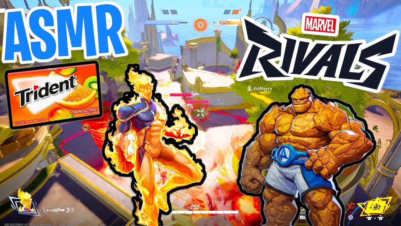 ASMR Gaming 😴 Marvel Rivals Human Torch + The Thing Gum Chewing 🎮🎧 Controller Sounds + Whispering 💤