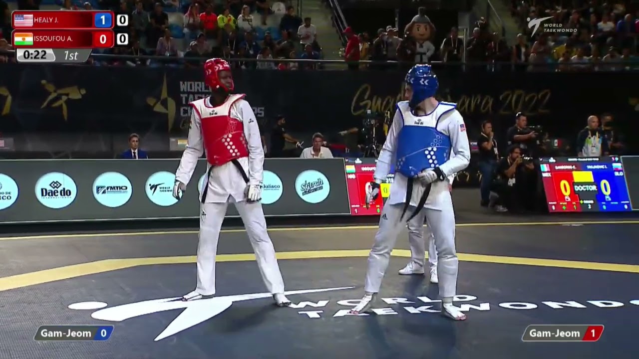318 M+87kg R-16 HEALY Jonathan USA 🔵 vs 🔴 ISSOUFOU Abdoul NIG I Guadalajara 2022 WT Championships background