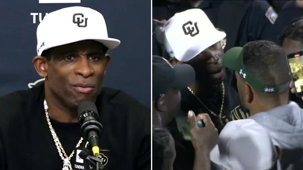 Deion Sanders on Postgame Handshake with Jay Norvell background