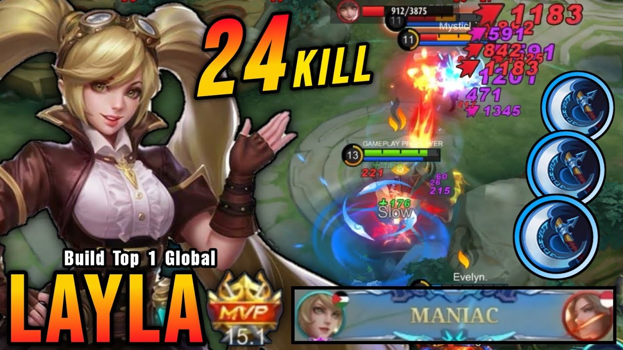 24 Kills + MANIAC!! Layla High Critical Damage (ONE SHOT DELETE) - Build Top 1 Global Layla ~ MLBB background
