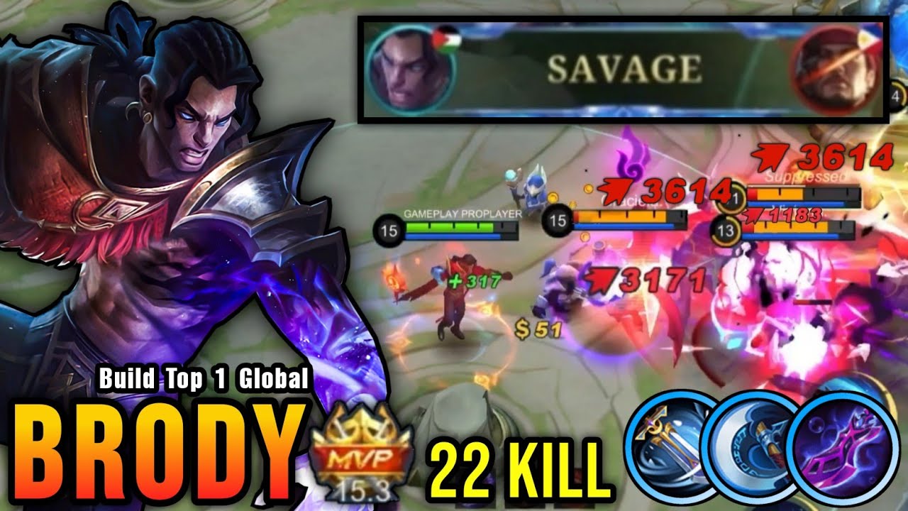 SAVAGE + 22 Kills!! Brody Critical Damage (ONE HIT BUILD) - Build Top 1 Global Brody ~ MLBB background