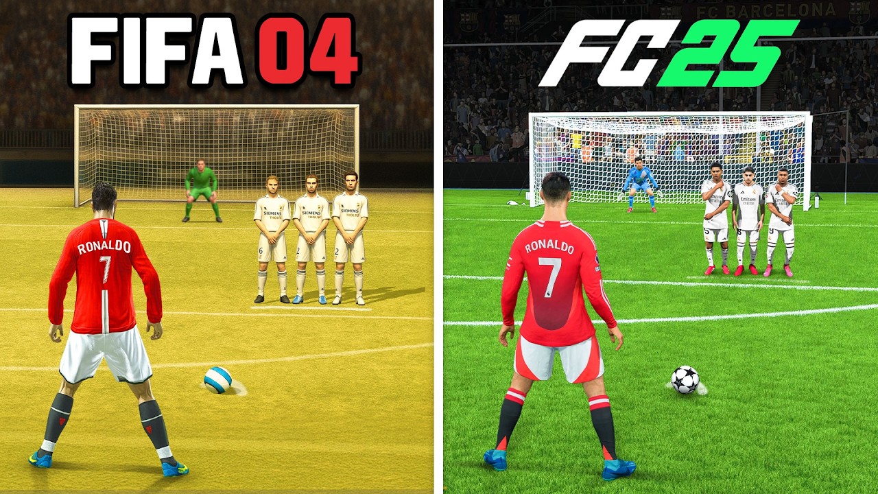 Scoring 1 Ronaldo Free Kick in Every FIFA background
