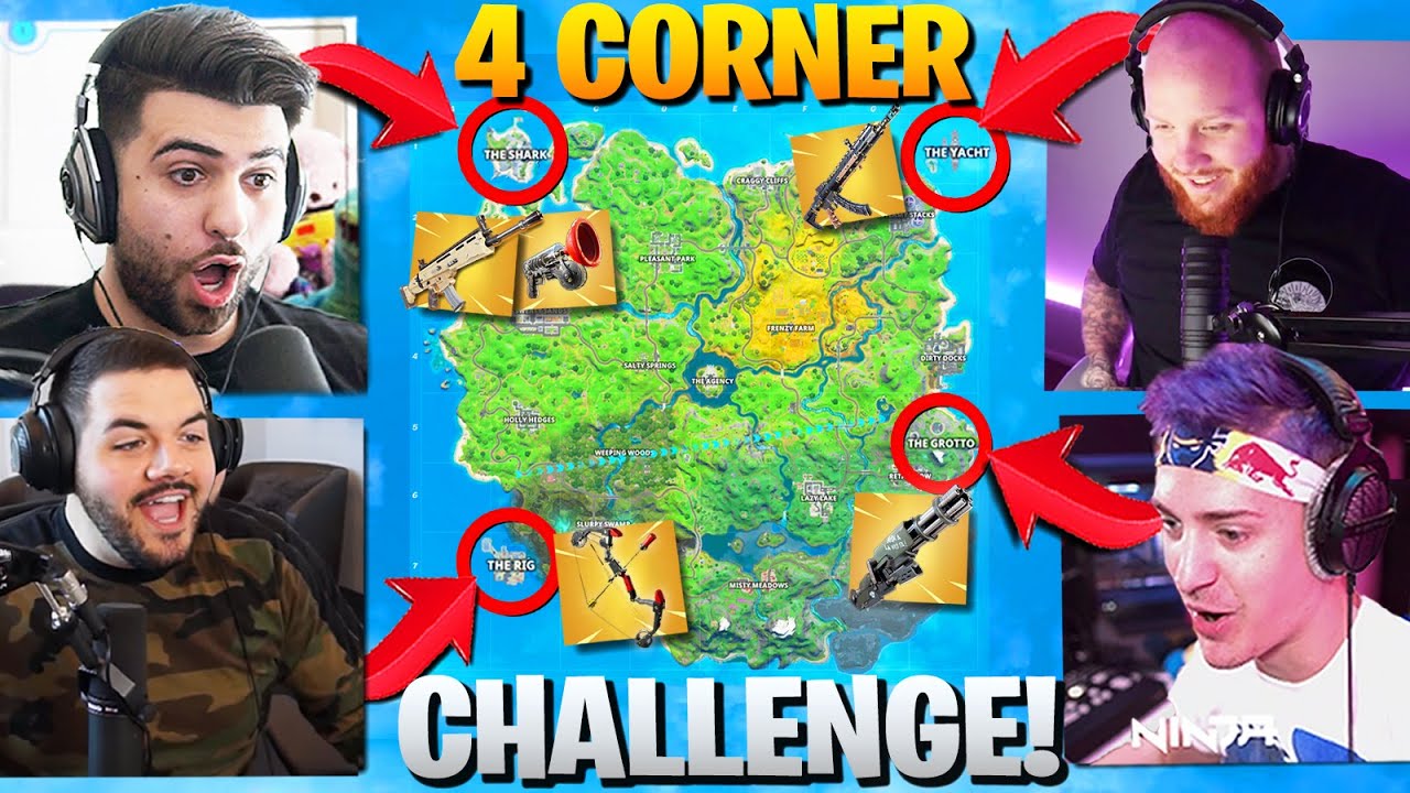 THE 4 CORNER ALL MYTHIC CHALLENGE! ft. Ninja, Tim, Courage (Fortnite Battle Royale Season 2) background