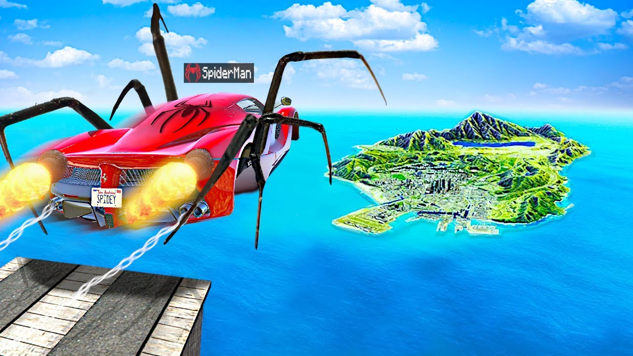 Jumping SUPERHERO CARS Across ENTIRE MAP In GTA 5.. (Mods)