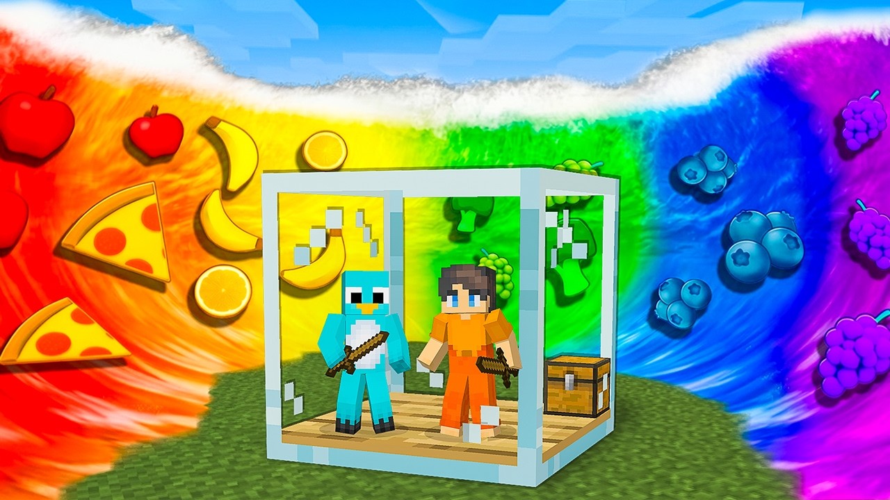 FOOD TSUNAMI vs DOOMSDAY Glass Bunker in Minecraft background