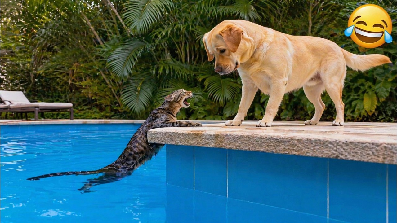 “Cats Getting Scared Into Water 😂” #catvsdog #funnycat #funnydog #cat #dog #funny