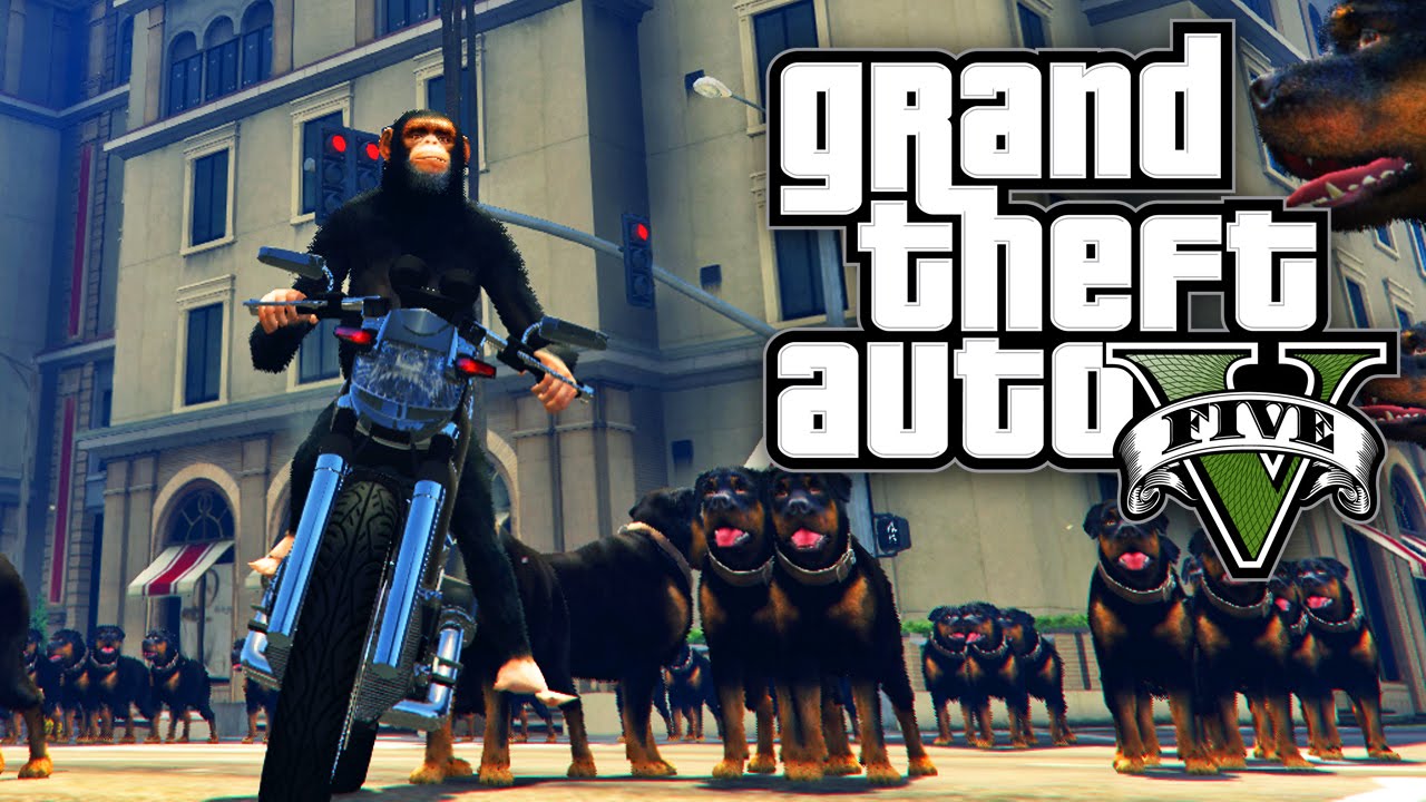 GTA 5 MODS - COWARDLY DOGS & MONKEYS ON MOTORCYLES! (GTA 5 PC Mods) background