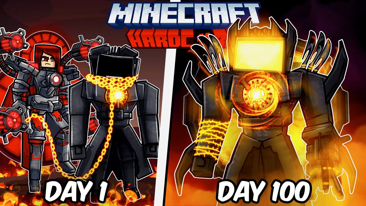 I Survived 100 Days as TITAN TV MAN in Hardcore Minecraft!