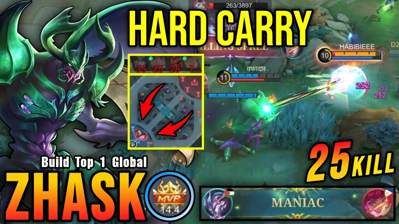 25 Kills + MANIAC!! Hard Carry Zhask Monster Midlane!! - Build Top 1 Global Zhask ~ MLBB