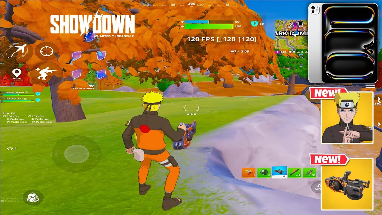 iPad Pro M5 120 FPS Fortnite Mobile Gameplay *Naruto Uzumaki Skin High Kills Win Fortnite Chapter 7*
