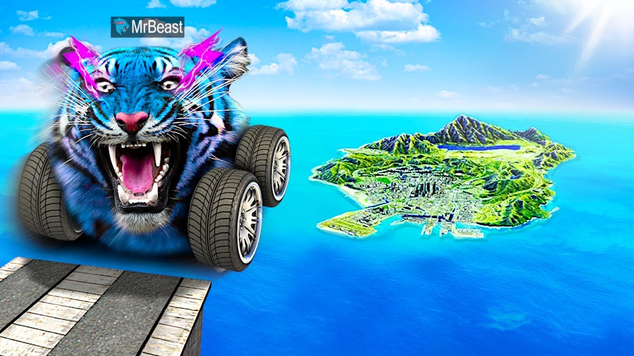 Jumping YOUTUBER CARS Across ENTIRE MAP In GTA 5.. (Mods) background