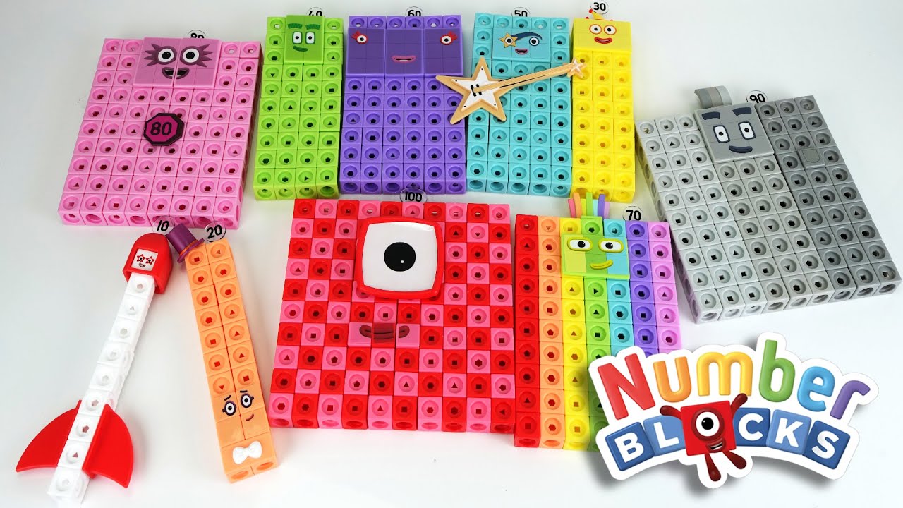 Numberblocks Big Numbers Fall Apart! Rebuild 10 to 100 | Colors, Counting, Shapes, Directions background
