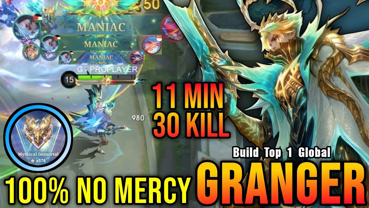 3x MANIAC!! Granger 30 Kills in 11 Min (100% NO MERCY) - Build Top 1 Global Granger ~ MLBB background