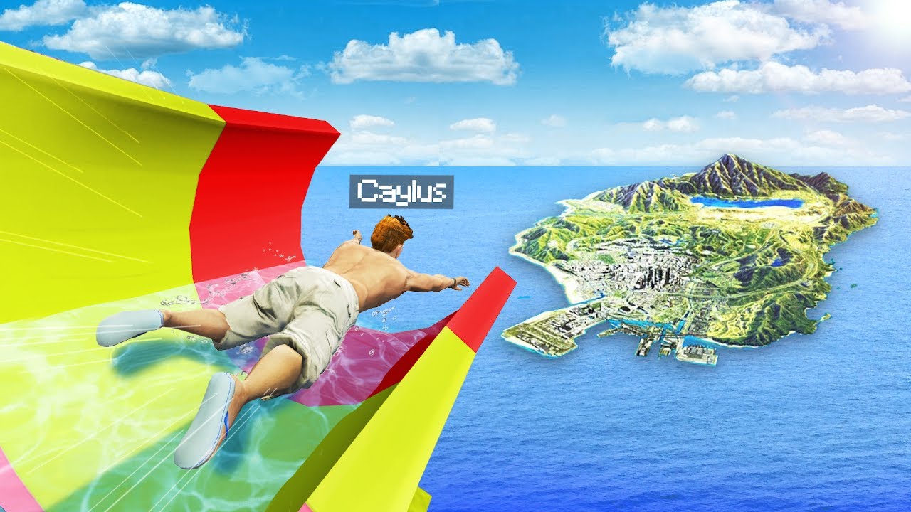 Jumping ENTIRE MAP From WATERSLIDE In GTA 5.. (Mods) background