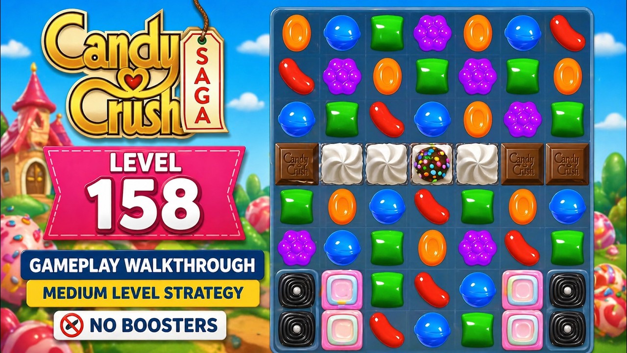 Candy Crush Saga Level 158 Gameplay Walkthrough | Medium Level Strategy No Boosters