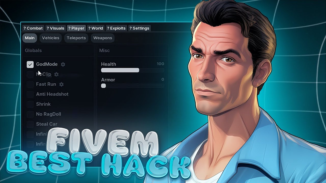 FiveM Cheat | God Mode & Infinite Ammo | Vehicle Spawner & Rainbow Car | Anti-Freeze Bypass background
