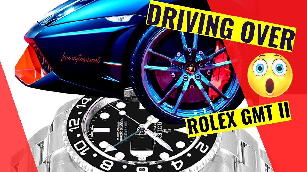 CRAZY!! Driving over a ROLEX GMT 2 116710LN !!! background