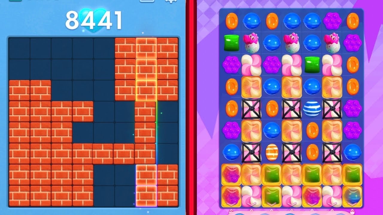 Block Blast Puzzle 🧩 VS Candy Crush Saga 🍬🍭 (Levels 47-54) Satisfying Gameplay