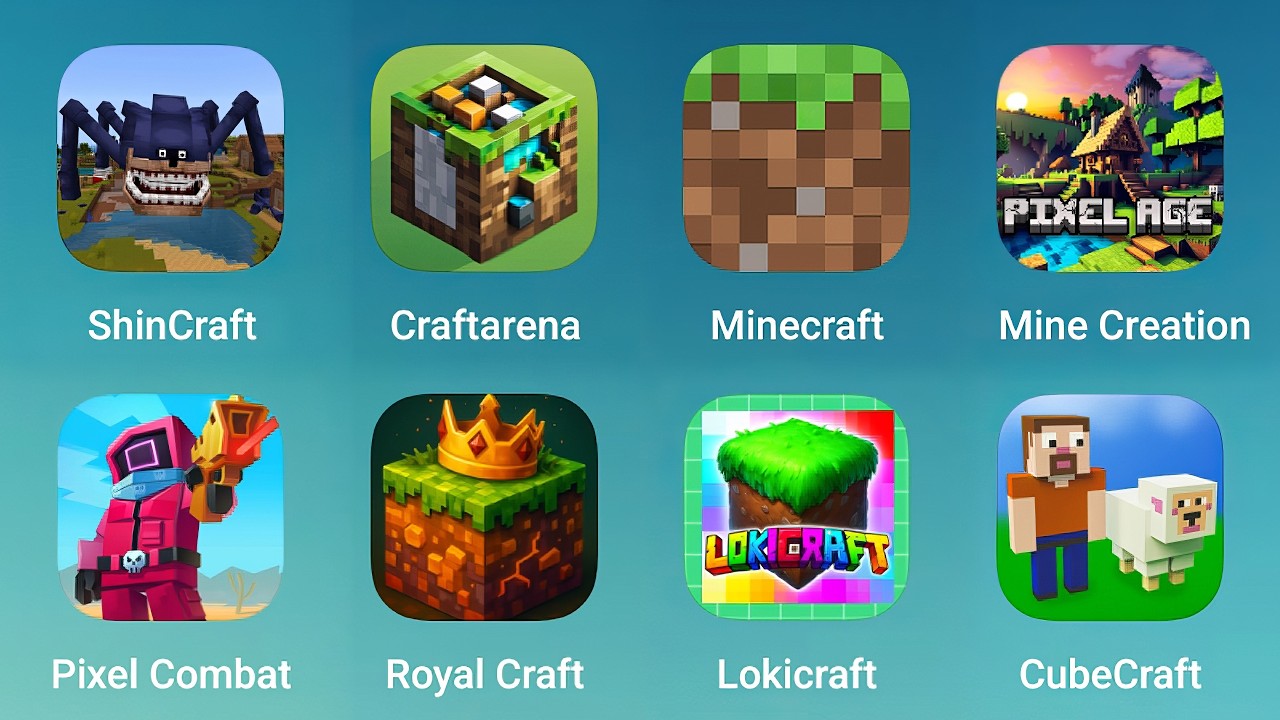 ShinCraft, Craftarena, Minecraft, MineCreation, Pixel Combat, RoyalCraft, Lokicraft, CubeCraft