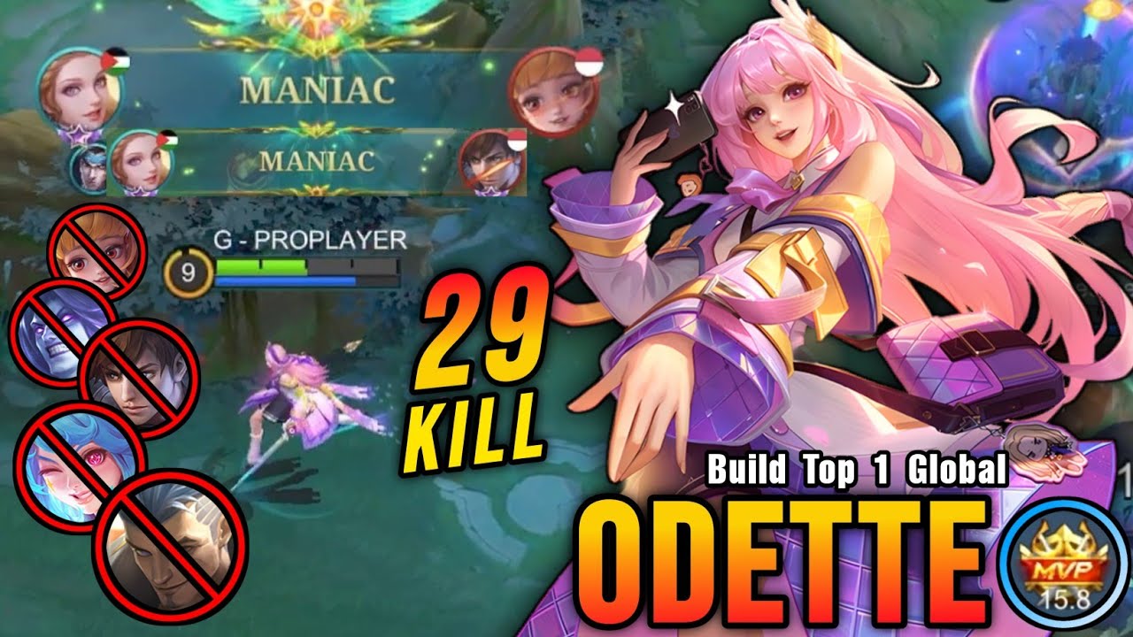 29 Kills + 2x MANIAC!! Odette VALENTINE Skin Deadly Midlaner!! - Build Top 1 Global Odette ~ MLBB background