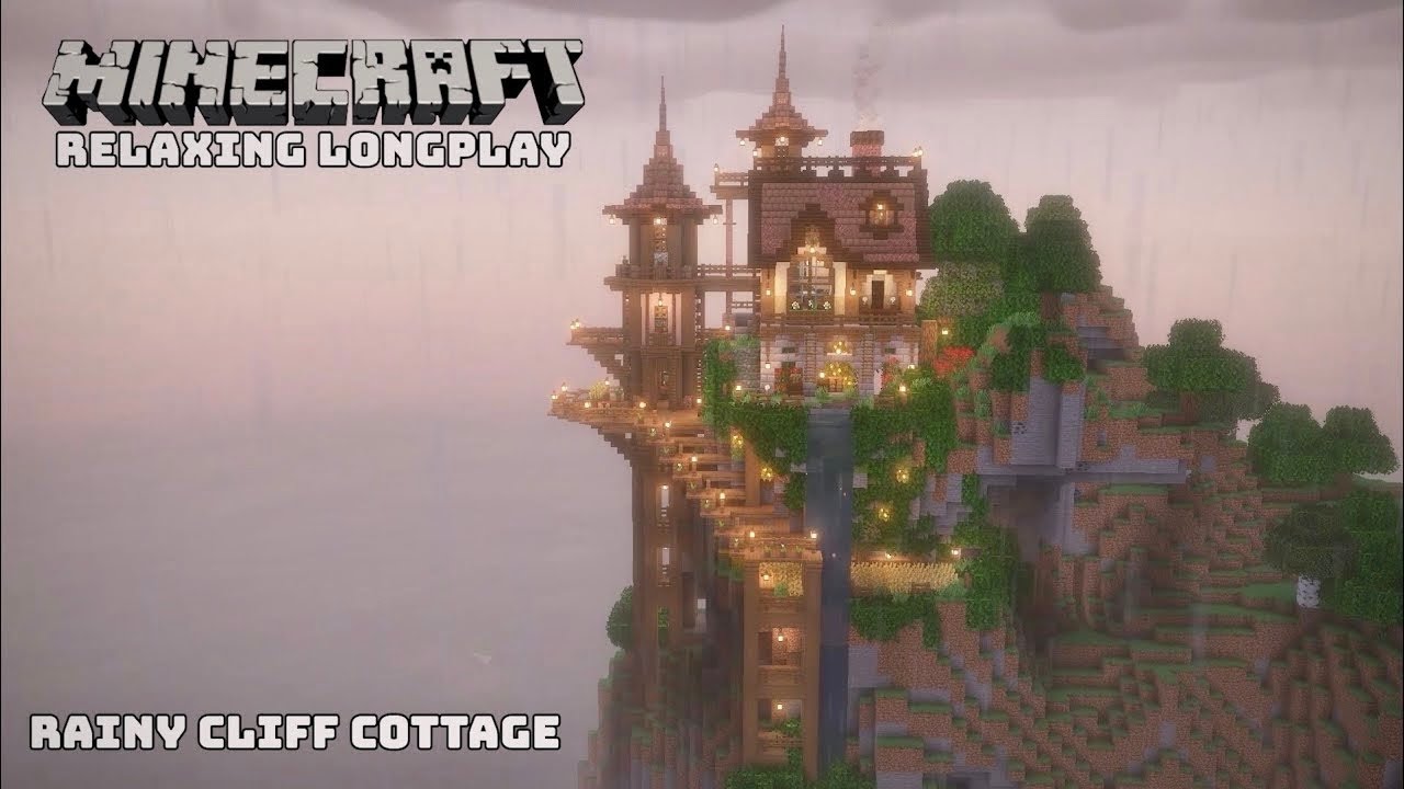 Minecraft Relaxing Longplay - Cozy Cottage Atop a Cliff (No Commentary)