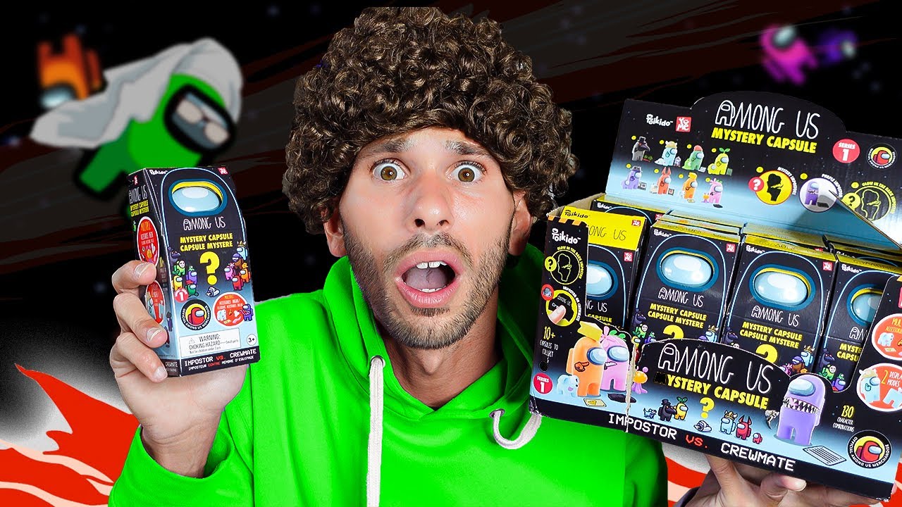 Billys Toy Review - Opening Among Us Mystery Capsules with Michael background