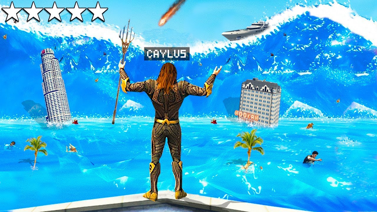 Surviving Biggest TSUNAMI As AQUAMAN In GTA 5.. background