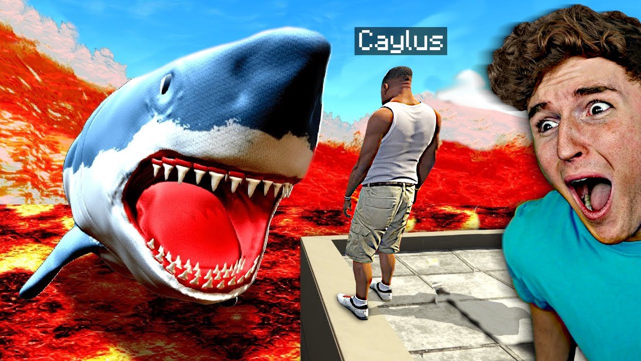Scary MEGALODON Eats Me During LAVA Tsunami In GTA 5.. (Mods) background