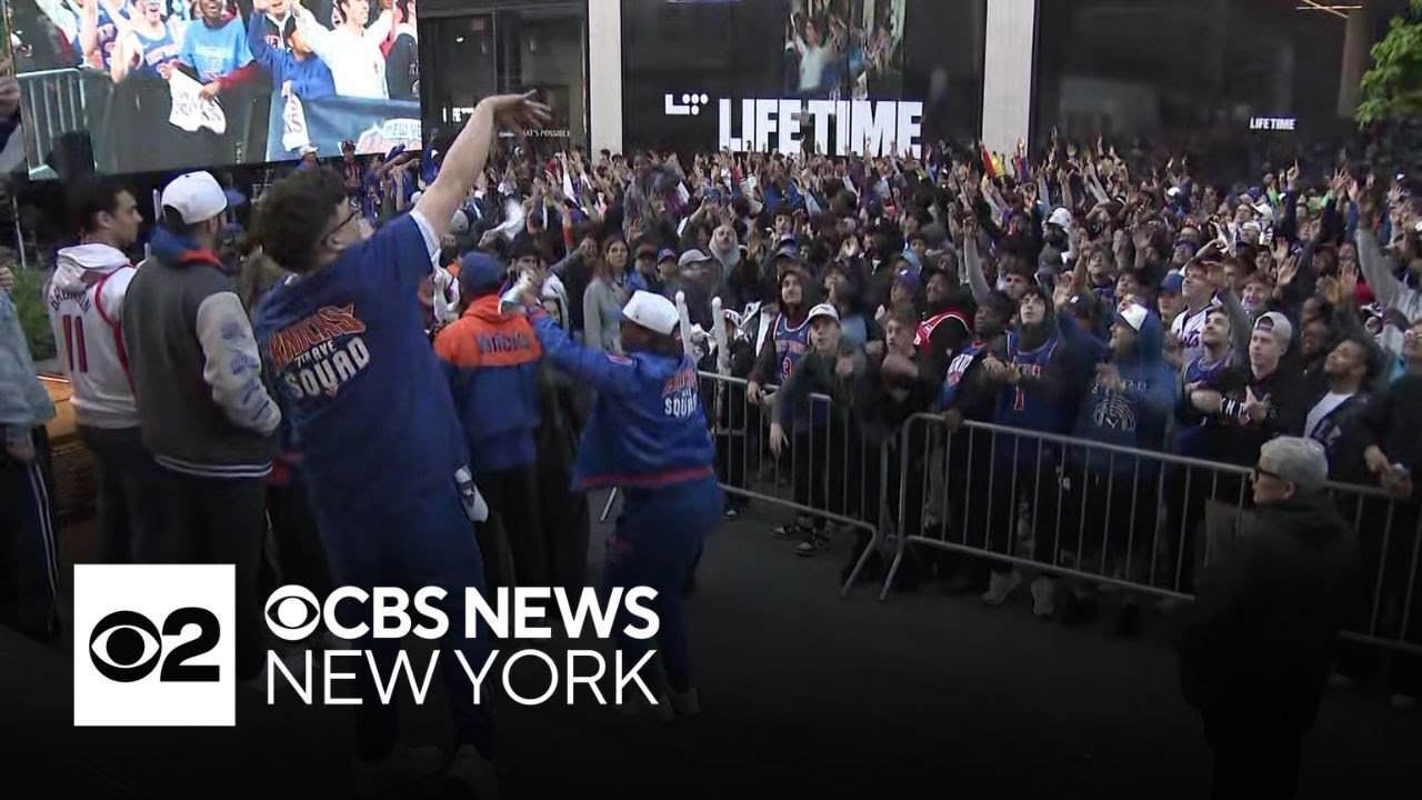 Knicks fans celebrate Game 6 win at watch party outside MSG