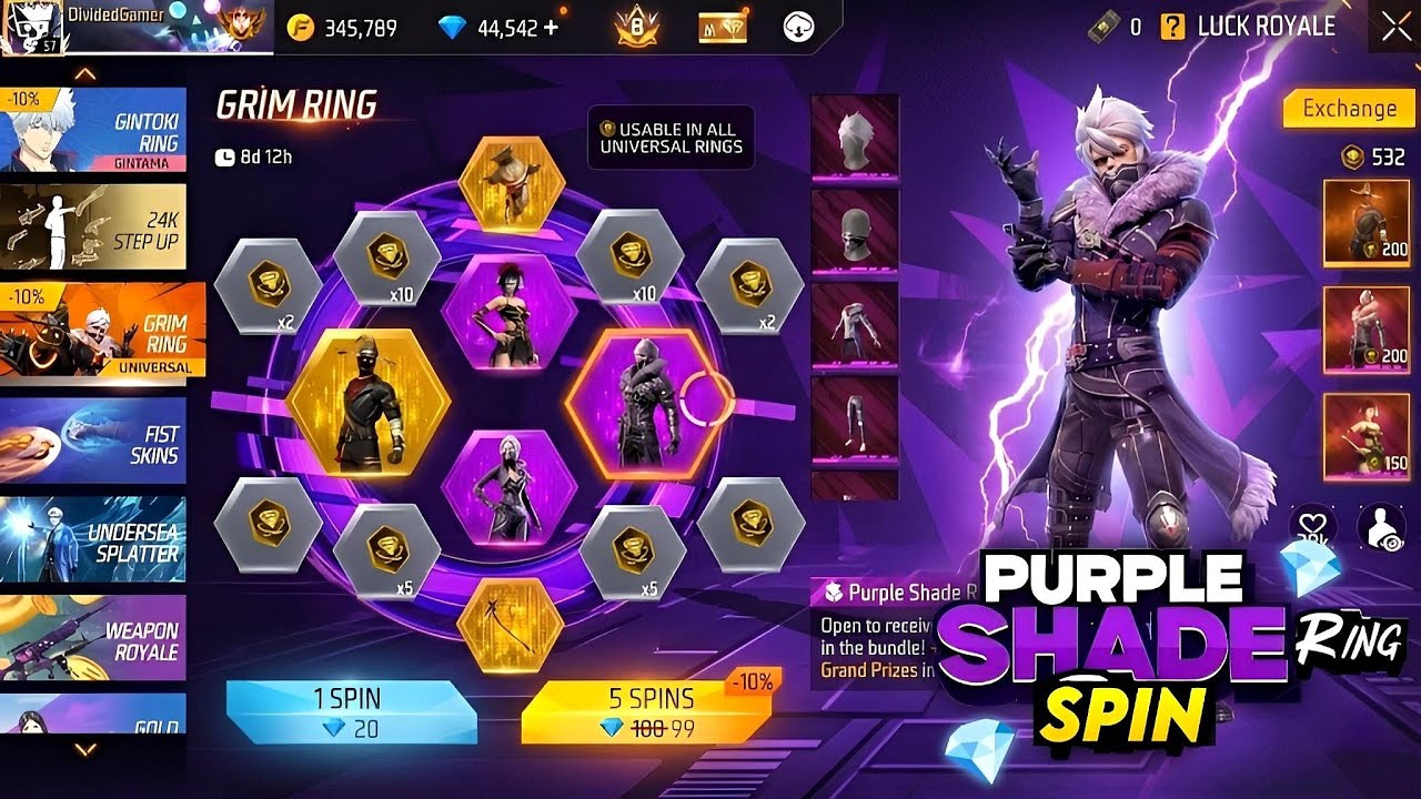 Purple Shade Ring Event Spin💎🤯 l Purple Shade Bundle Return l Free Fire New Event l Grim Ring Event