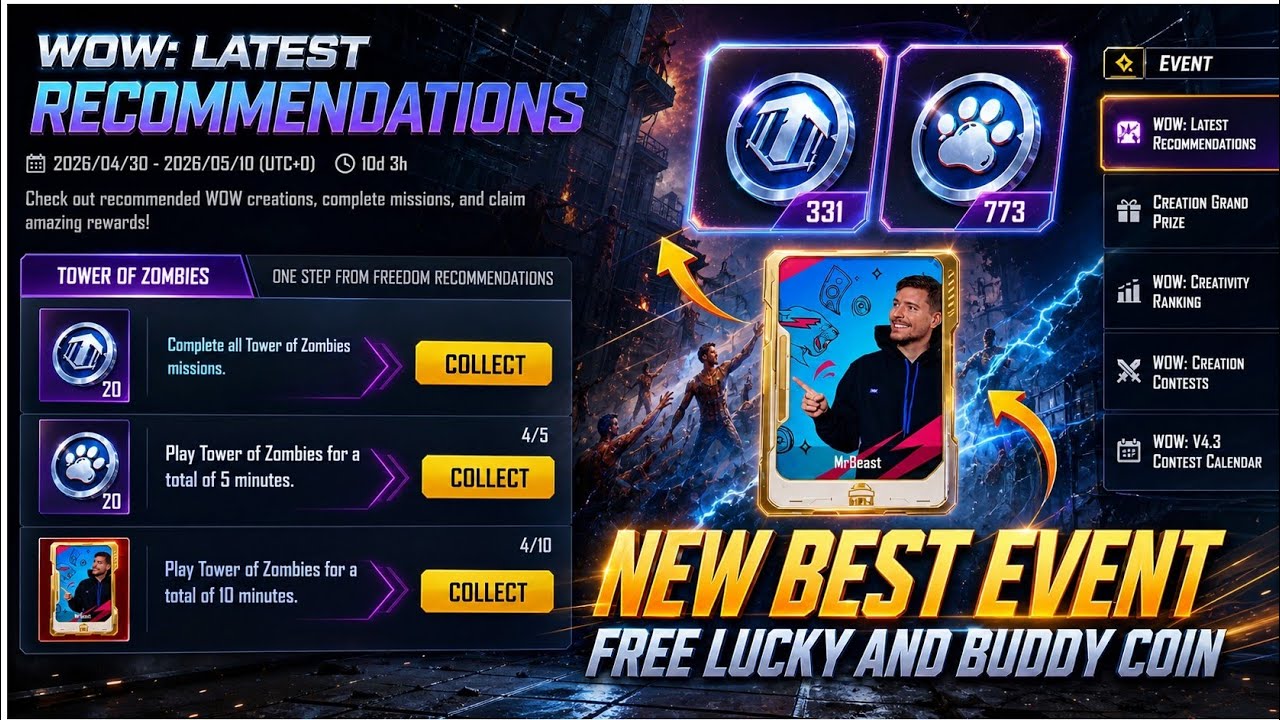 Free Buddy And Lucky Coins New Events Get MR Beast Card | How To Complete All Missions | PUBGM background